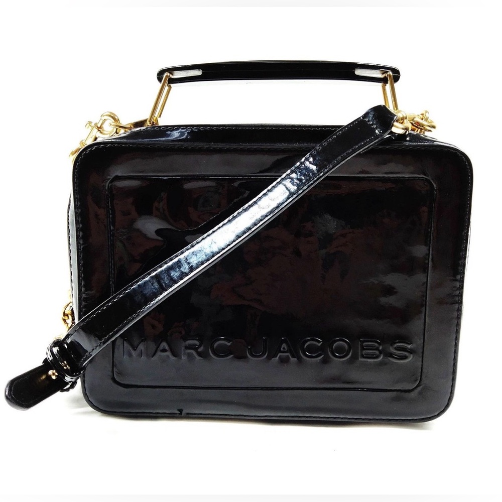 Marc Jacobs Black Patent Leather Box Satchel with Gold Hardware